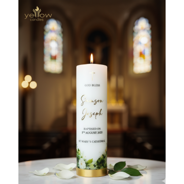 Baptism Candle- Gold foiled, Green theme